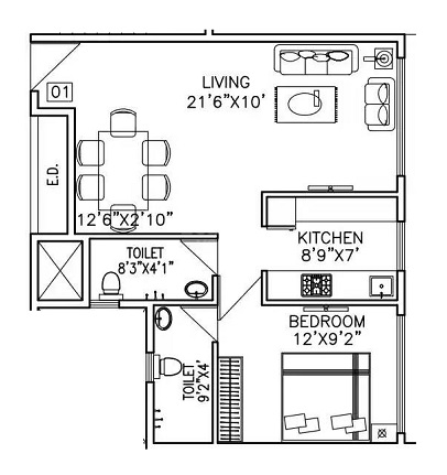 1 BHK 533 Sq. Ft. Apartment in Pandurang Vaastu