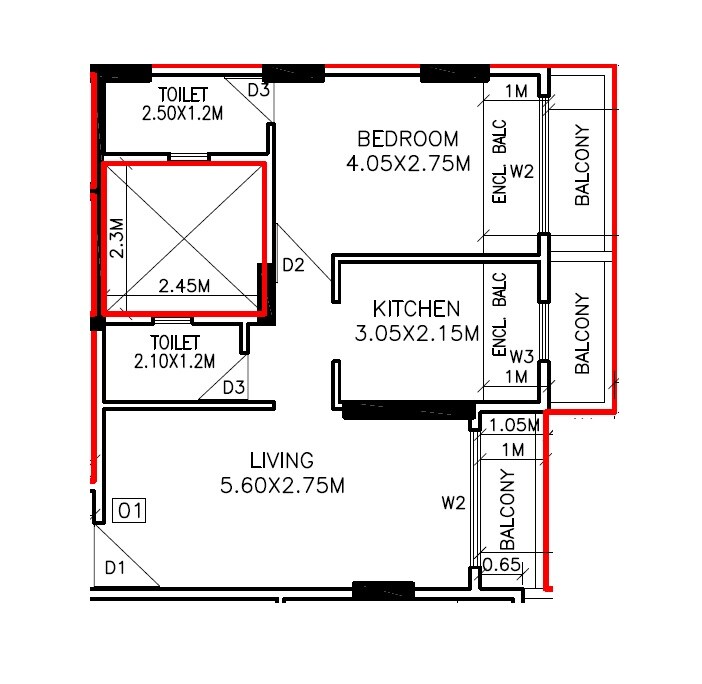 Floor plan of 1 BHK 571 Sq. Ft. Apartment in Pandurang Vaastu, Navi Mumbai
