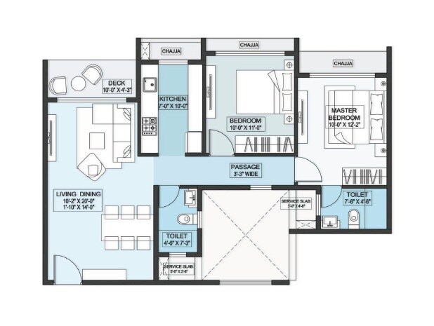 Floor plan of 2 BHK 750 Sq. Ft. Apartment in Pankaja La Vesta, Navi Mumbai
