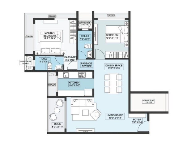 Floor plan of 2 BHK 850 Sq. Ft. Apartment in Pankaja La Vesta, Navi Mumbai