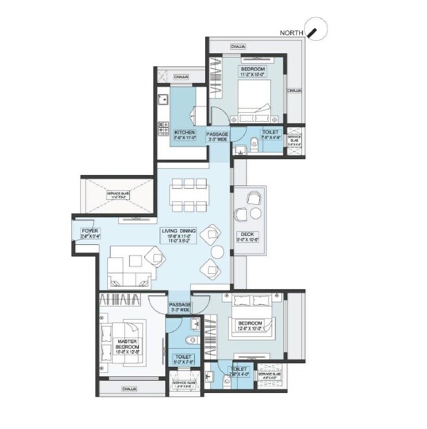 Floor plan of 3 BHK 1200 Sq. Ft. Apartment in Pankaja La Vesta, Navi Mumbai