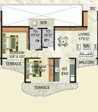 Floor plan of 2 BHK Apartment - 1240 sq. ft. in Paradise  Sai Crystals, Navi Mumbai