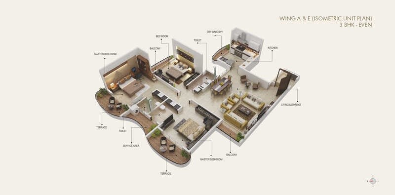 Floor plan of 3 BHK 1810 Sq. Ft. Apartment in Paradise Sai Mannat, Navi Mumbai