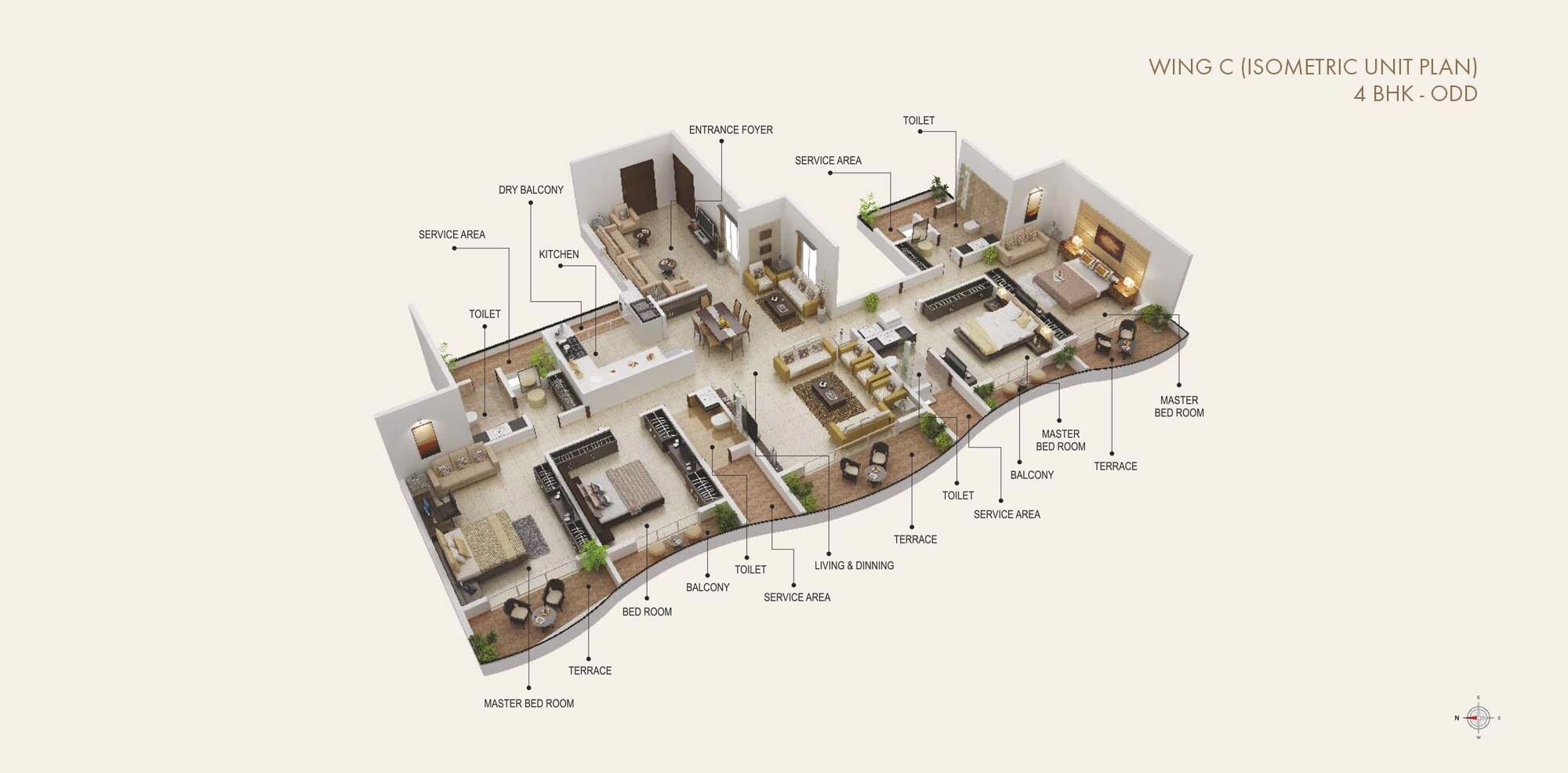 Floor plan of 4 BHK 3205 Sq. Ft. Apartment in Paradise Sai Mannat, Navi Mumbai