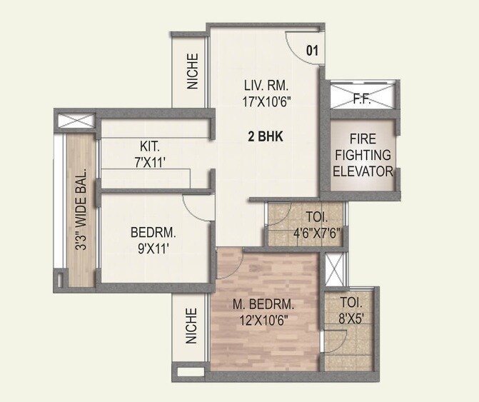 Floor plan of 2 BHK 931 Sq. Ft. Apartment in Paradise Lifespaces Sai World City, Navi Mumbai