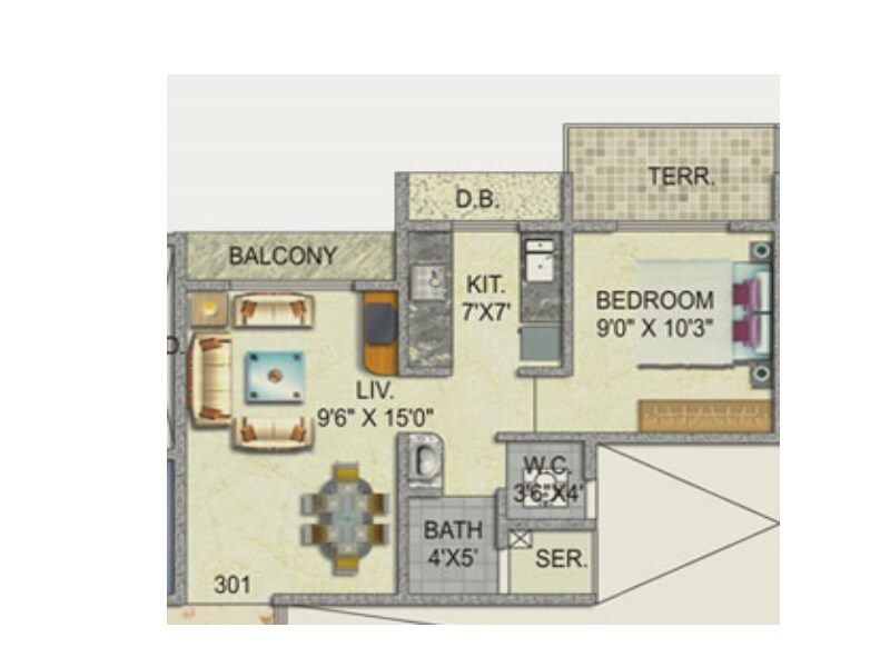 1 BHK 680 Sq. Ft. Apartment