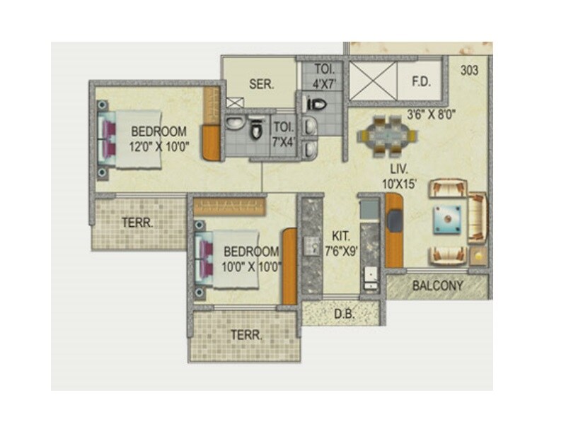 2 BHK 1095 Sq. Ft. Apartment