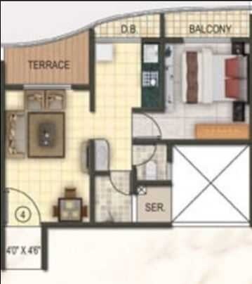 Floor plan of 1 BHK 690 Sq. Ft. Apartment in Paradise Sai Riverdale, Navi Mumbai
