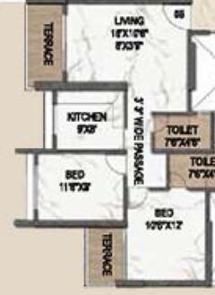 Floor plan of 2 BHK 641 Sq. Ft. Apartment in Paradise Sai Symphony, Navi Mumbai