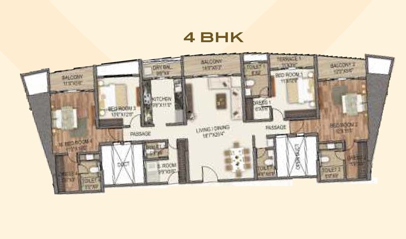 Floor plan of 4 BHK 2013 Sq. Ft. Apartment in Paradise Sai World Empire, Navi Mumbai