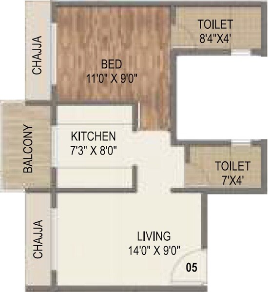 Floor plan of 1 BHK 435 Sq. Ft. Apartment in Paradise Sai World Icon, Navi Mumbai