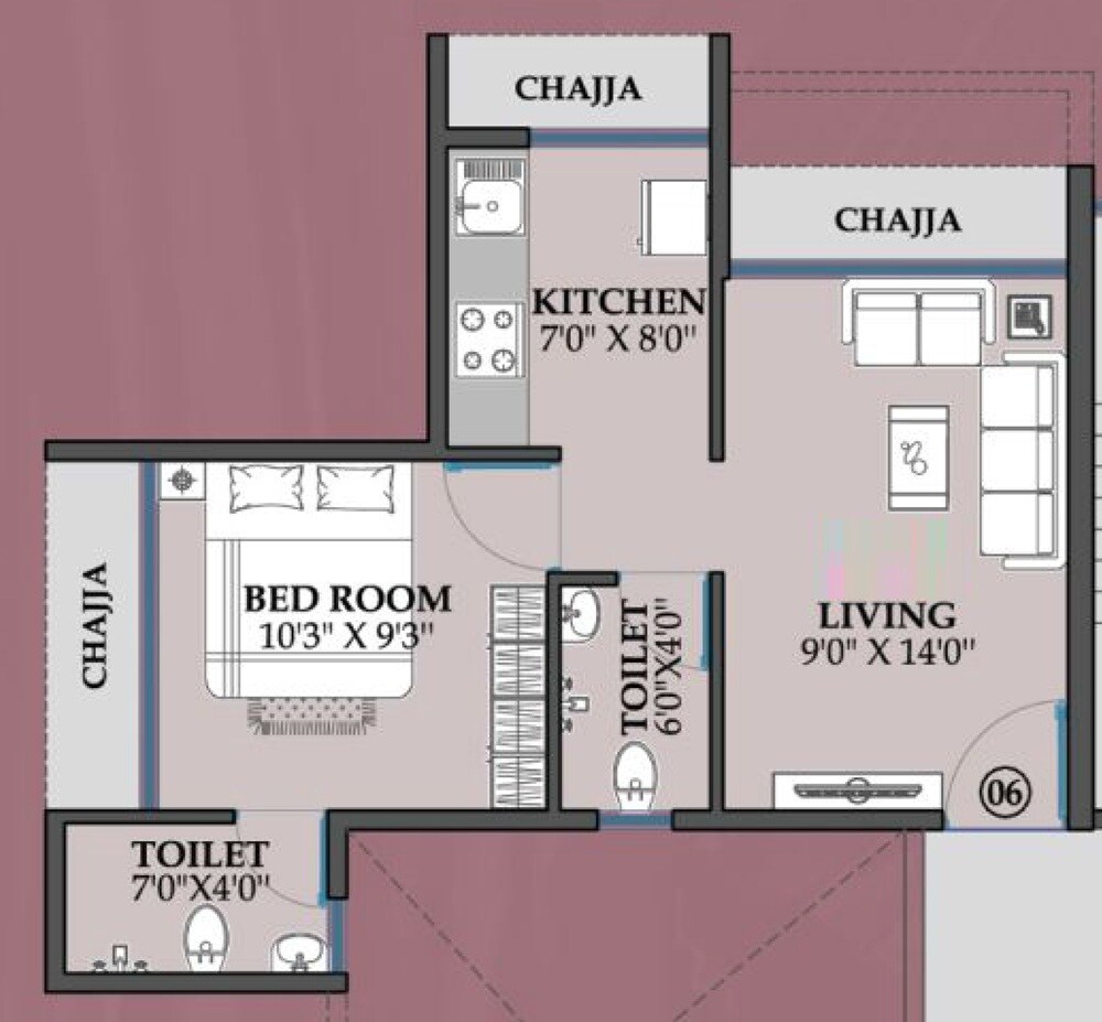 Floor plan of 1 BHK 404 Sq. Ft. Apartment in Parasmani Vaman Heritage, Navi Mumbai