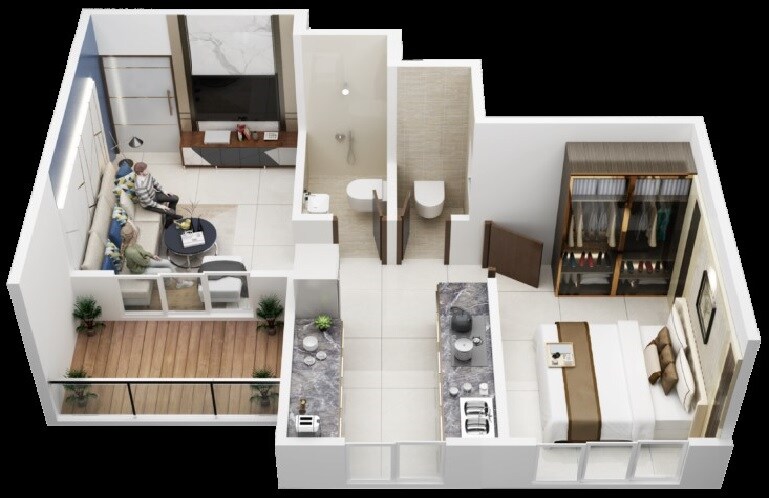 Floor plan of 1 BHK 313 Sq. Ft. Apartment in Parshwa city, Navi Mumbai