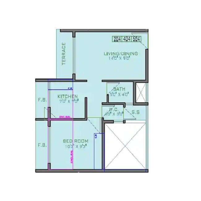 Floor plan of 1 BHK 255 Sq. Ft. Apartment in Parth Bhagat Heritage, Navi Mumbai