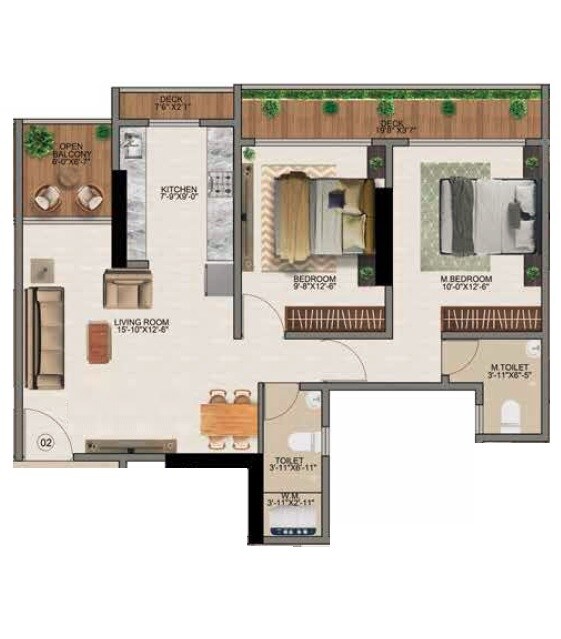 Floor plan of 2 BHK 715 Sq. Ft. Apartment in Parth Lakeview, Navi Mumbai