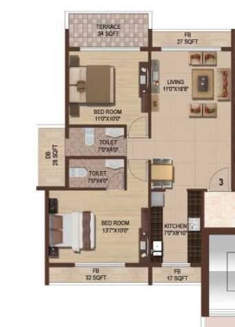 Floor plan of 2 BHK 1380 Sq. Ft. Apartment in Parth Magnus, Navi Mumbai