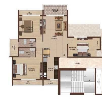 Floor plan of 3 BHK 1800 Sq. Ft. Apartment in Parth Magnus, Navi Mumbai