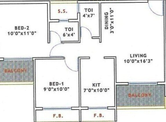 2 BHK 1037 Sq. Ft. Apartment