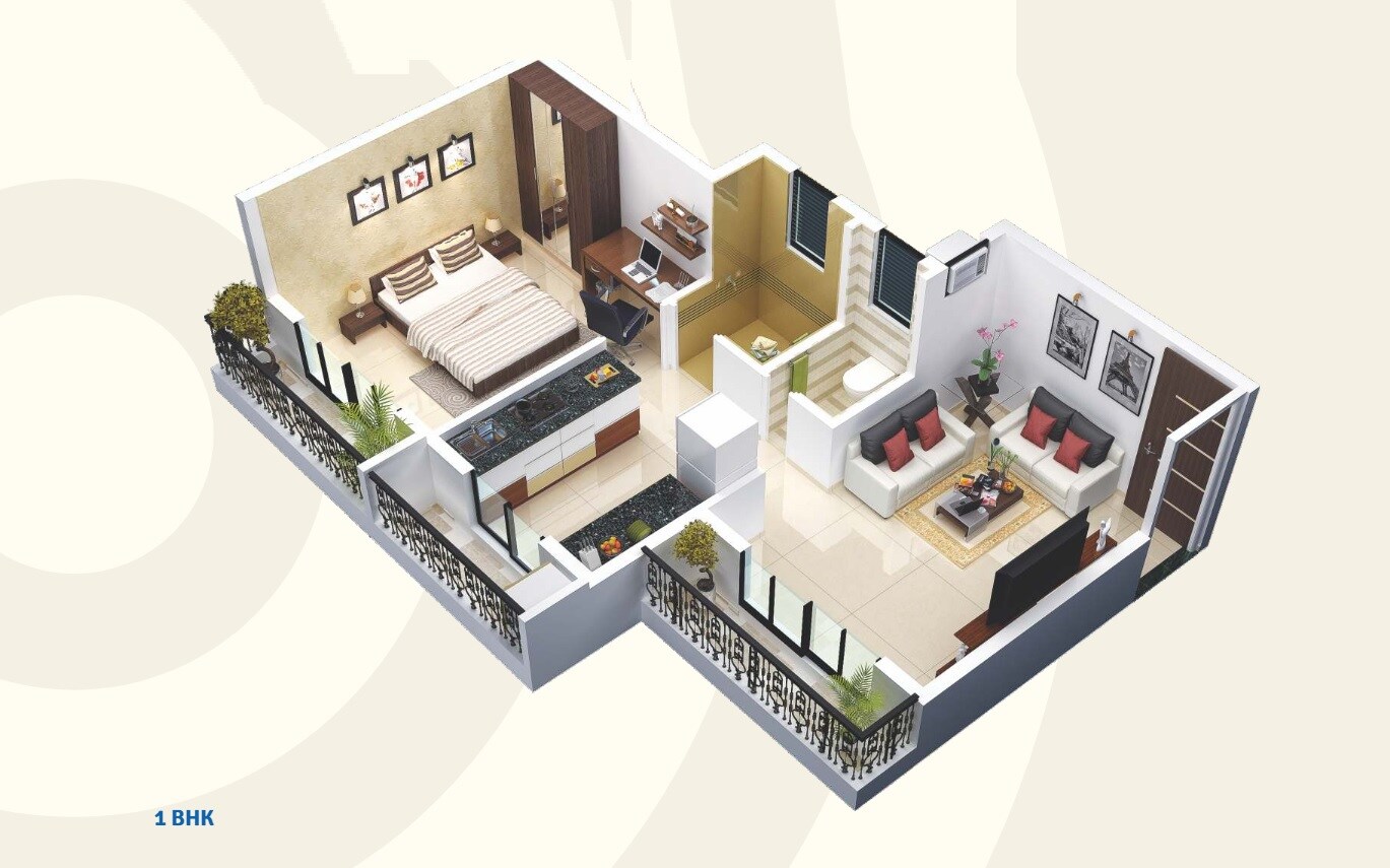 Floor plan of 1 BHK 311 Sq. Ft. Apartment in Patel Shree Vallabh Aangan, Navi Mumbai