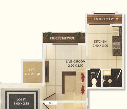Floor plan of 214 Sq. Ft. Studio in Patel Shree Vallabh Aangan, Navi Mumbai