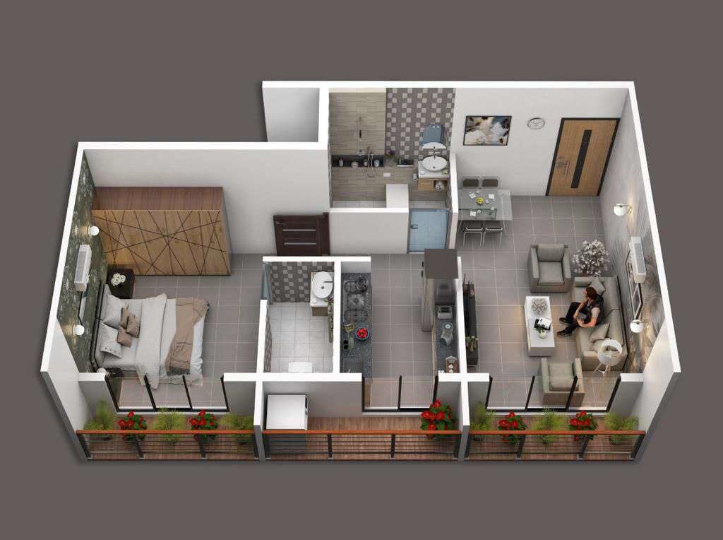 Floor plan of 1 BHK Apartment - 361 sq. ft. in Patil Shiv Samarth Enclave, Navi Mumbai