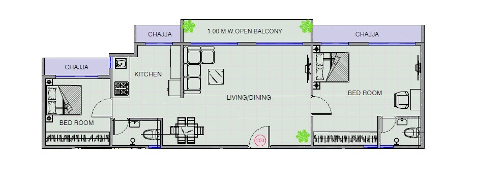 Floor plan of 2 BHK Apartment - 615 sq. ft. in Patil Shiv Samarth Enclave, Navi Mumbai