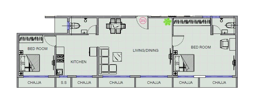 Floor plan of 2 BHK Apartment - 728 sq. ft. in Patil Shiv Samarth Enclave, Navi Mumbai