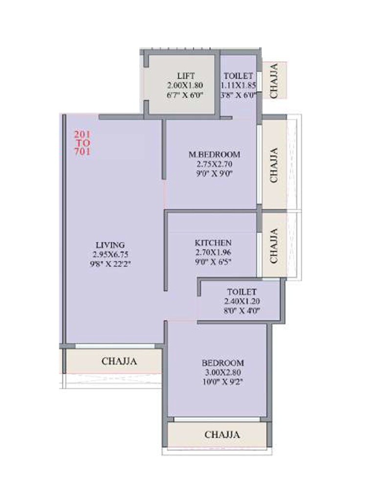 Floor plan of 2 BHK 469 Sq. Ft. Apartment in Payal Paradise, Navi Mumbai