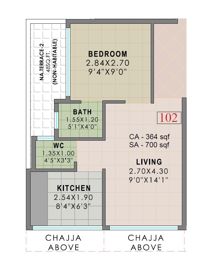 Floor plan of 1 BHK 364 Sq. Ft. Apartment in Payal Pushp, Navi Mumbai