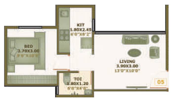 Floor plan of 1 BHK 282 Sq. Ft. Apartment in PD One, Navi Mumbai