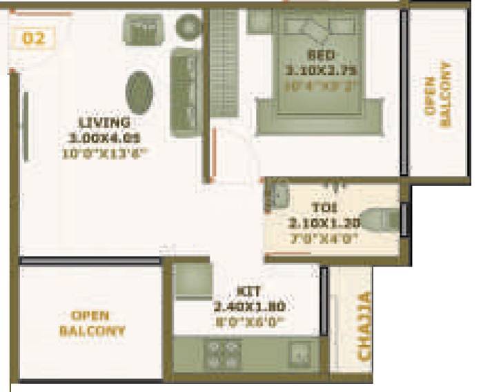 Floor plan of 1 BHK 321 Sq. Ft. Apartment in PD One, Navi Mumbai