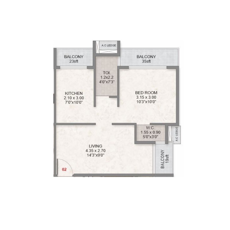 Floor plan of 1 BHK 314 Sq. Ft. Apartment in Phoenix Vision, Navi Mumbai