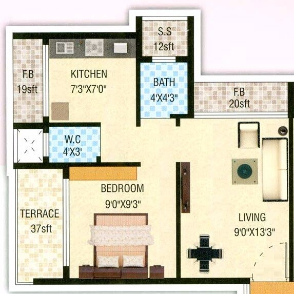 Floor plan of 1 BHK 252 Sq. Ft. Apartment in Pinnacle Innovative Plaza-1, Navi Mumbai