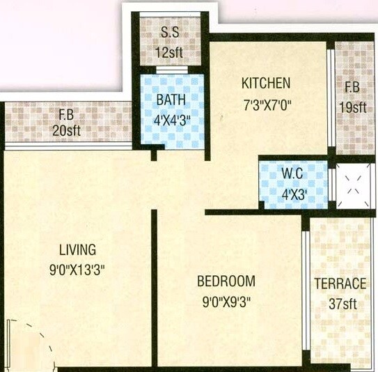 Floor plan of 1 BHK 289 Sq. Ft. Apartment in Pinnacle Innovative Plaza-1, Navi Mumbai