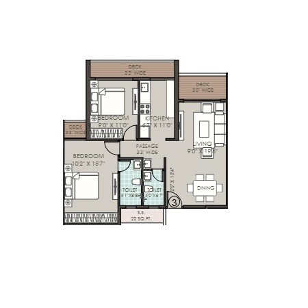 2 BHK 800 Sq. Ft. Apartment