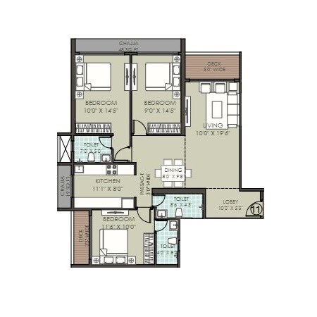 3 BHK 1086 Sq. Ft. Apartment