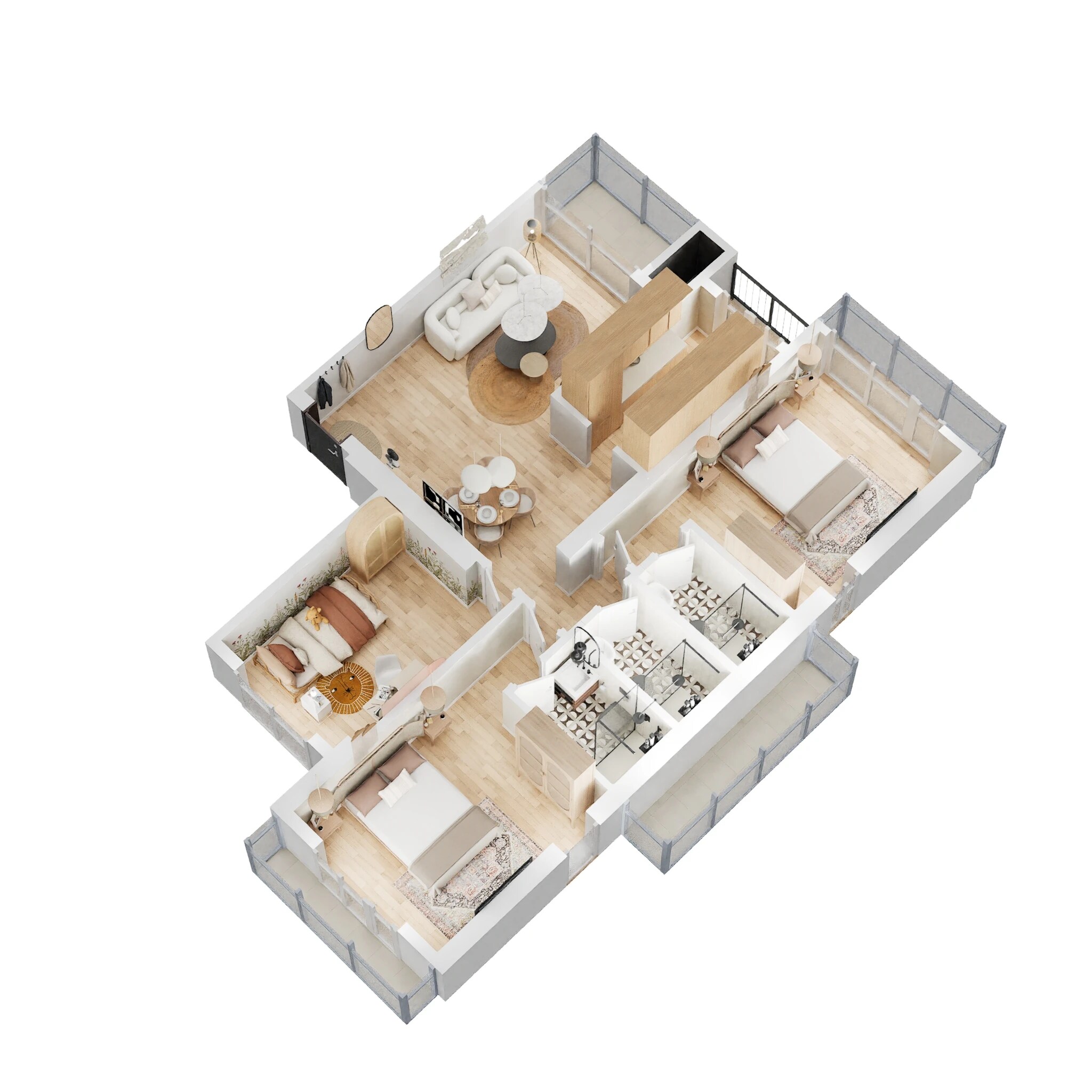 Floor plan of 3 BHK 842 Sq. Ft. Apartment in Piramal Sunteck Signia Waterfront, Navi Mumbai