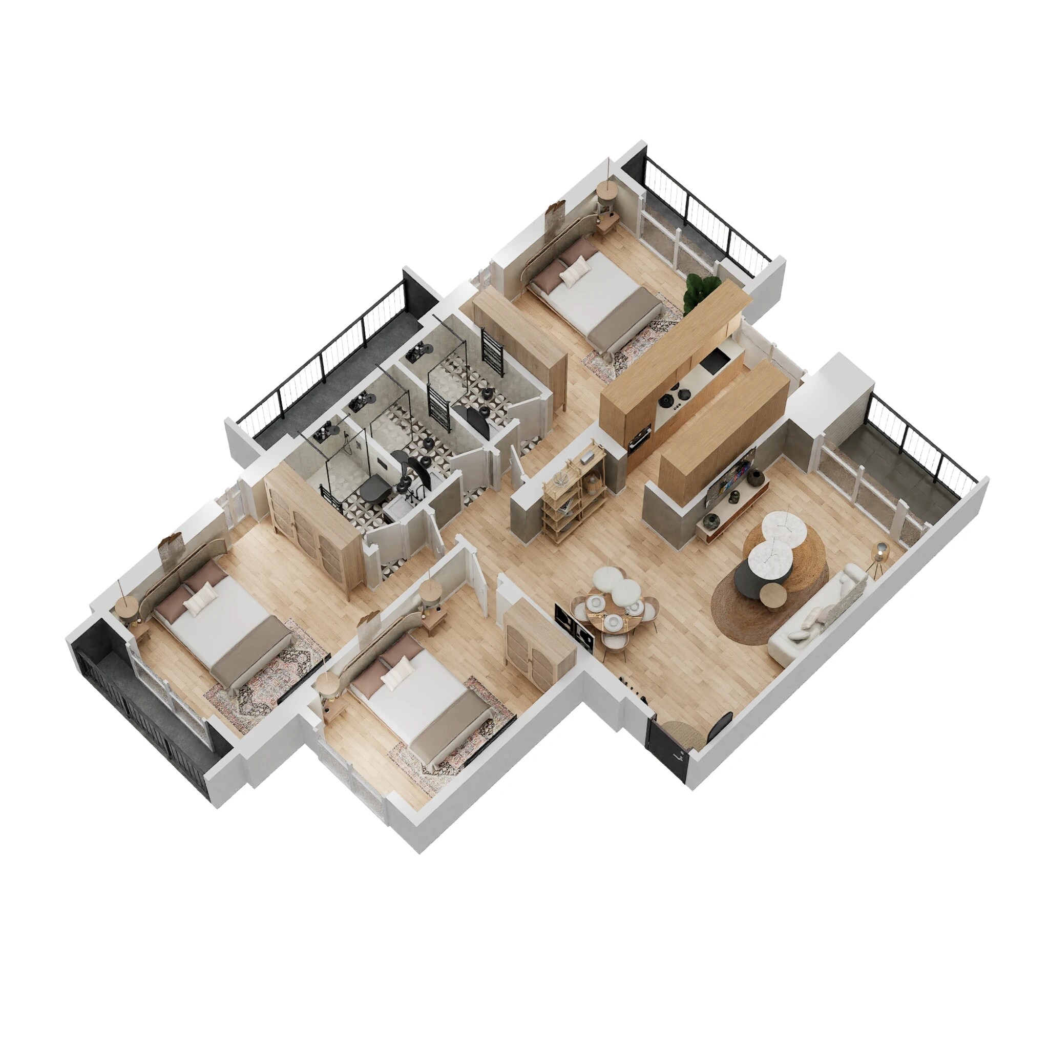Floor plan of 3 BHK 846 Sq. Ft. Apartment in Piramal Sunteck Signia Waterfront, Navi Mumbai