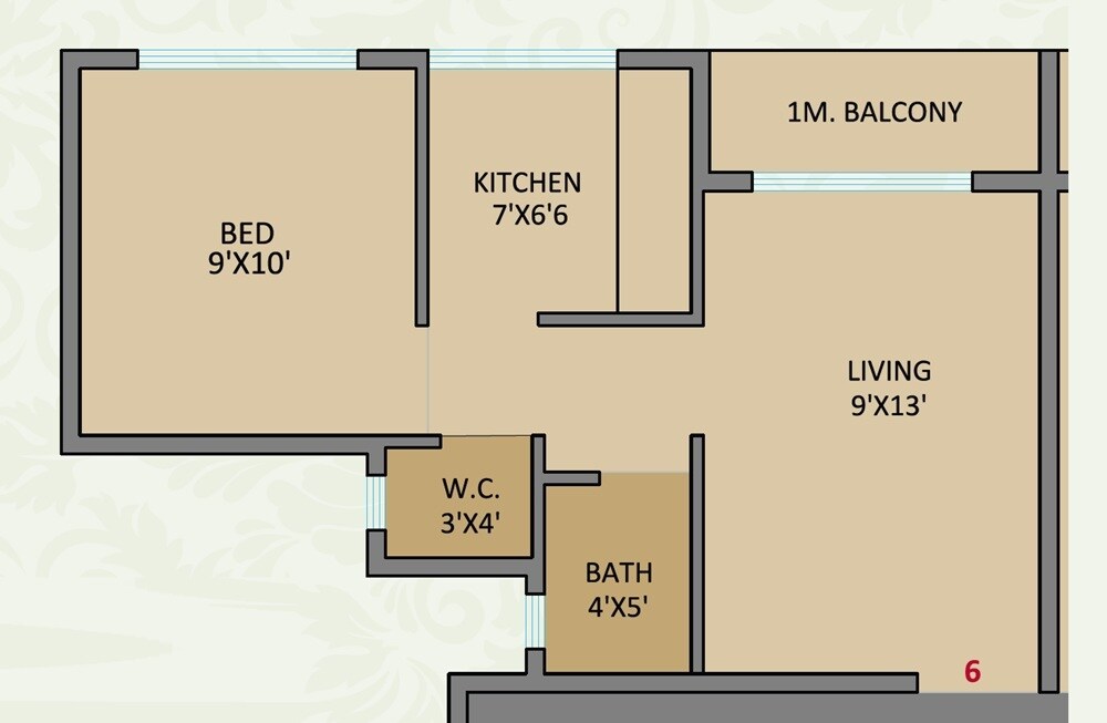 Floor plan of 1 BHK 322 Sq. Ft. Apartment in Planet Icon, Navi Mumbai