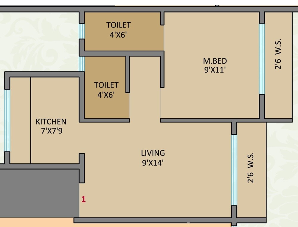 Floor plan of 1 BHK 373 Sq. Ft. Apartment in Planet Icon, Navi Mumbai