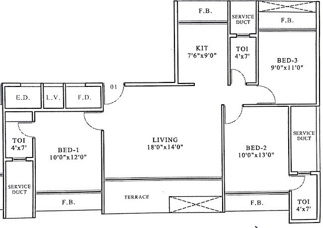 Floor plan of 3 BHK 547 Sq. Ft. Apartment in Platinum Crescenzo, Navi Mumbai
