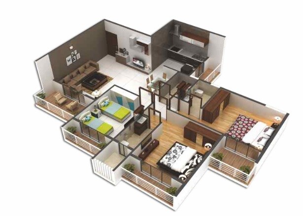 Floor plan of 3 BHK 584 Sq. Ft. Apartment in Platinum Escaso, Navi Mumbai