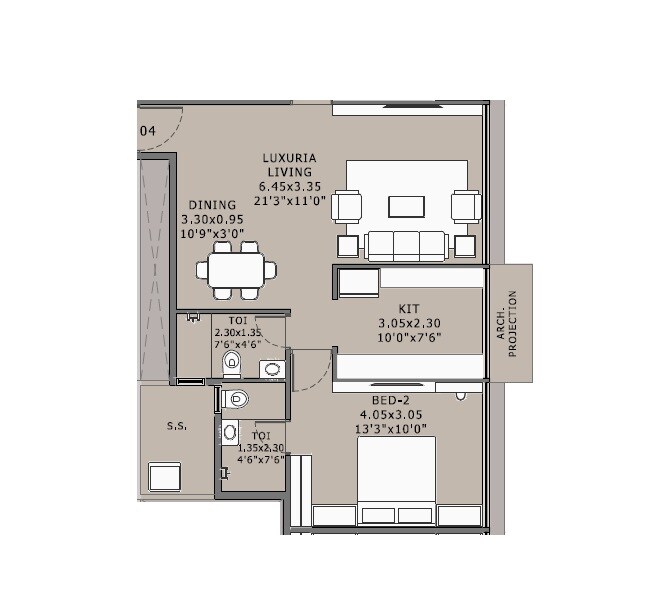 Floor plan of 1 BHK 583 Sq. Ft. Apartment in Platinum Esquare, Navi Mumbai