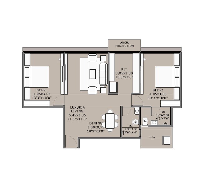 Floor plan of 2 BHK 608 Sq. Ft. Apartment in Platinum Esquare, Navi Mumbai