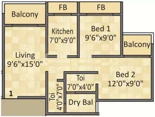 2 BHK 990 Sq. Ft. Apartment