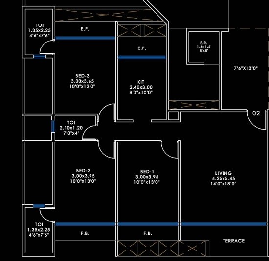 3 BHK 671 Sq. Ft. Apartment