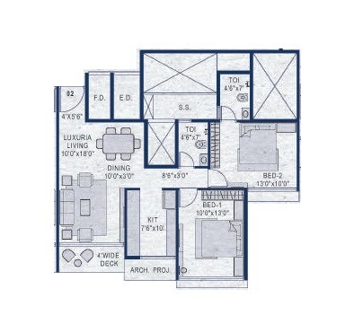 Floor plan of 2 BHK 683 Sq. Ft. Apartment in Platinum Parksyde, Navi Mumbai