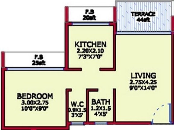 Floor plan of 1 BHK 212 Sq. Ft. Apartment in Platinum Tulsi Sapphire, Navi Mumbai