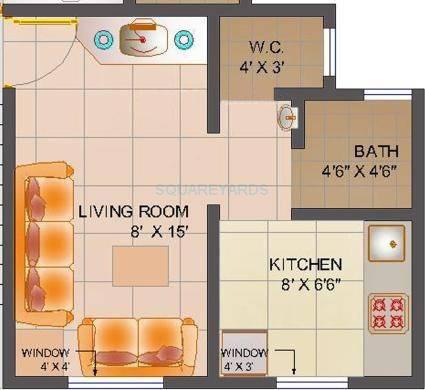 Floor plan of 1 BHK 420 Sq. Ft. Apartment in Poddar Housing Samruddhi Complex, Navi Mumbai