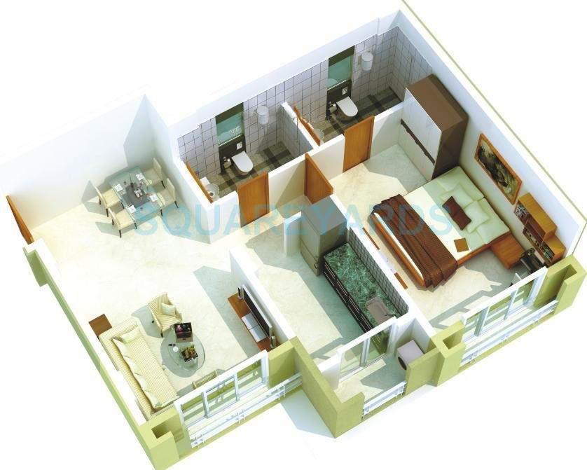Floor plan of 1 BHK 580 Sq. Ft. Apartment in Poddar Housing Samruddhi Hill View, Navi Mumbai